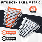 4-Pack Magnetic Wrench Organizer, 48-Slot Wrench Rack Tool Trays, Durable ABS Wrench Holder for Tool Box Drawer Chest, SAE (1/4" to 1-1/16") & Metric (6 to 24mm)