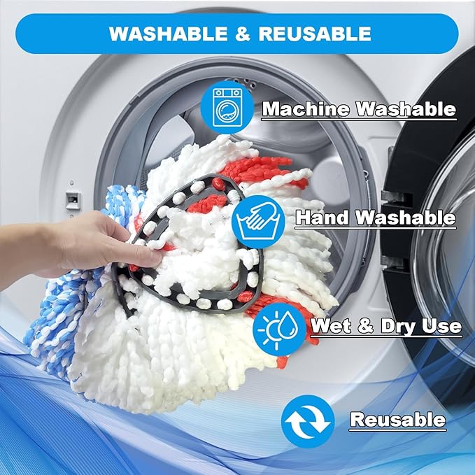 Easywring 1-Tank System,Mop Replacement Heads for O-Ceda Mop Replace Head, Spin Mop Heads Replacements, Microfiber Spin Mop Refills, Easy Cleaning Mop Head Replacement (White-3pcs)