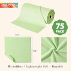 Napjoy Microfiber Cleaning Cloth Roll, 75PK Easy Tear Away Reusable Paper Towels, 12" x 12", Ultra Soft Micro Fiber Dish Cloths for Kitchen, Housekeeping, Window, Car, Garden, Bathroom, Green