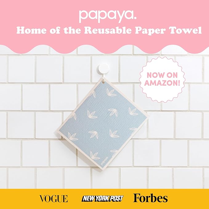 Papaya Reusable Paper Towels 2-Pack - 2 Sheets + 1 Hooks, Quick Drying, No Odor, 1 Sheet Replaces 17 Rolls, Washable Kitchen Cloth, Sustainable Dish Sponge, Eco Friendly Gift