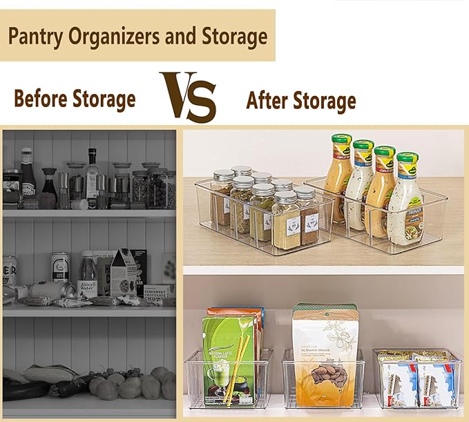 Pantry Organizers and Storage - 4 Pack Kitchen Organizers and Storage for Fridge,Drawer and Refrigerator - Spice Organization for Cabinet,Clear Plastic Stackable Bins for Snack Organizer