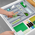 ROYAL CRAFT WOOD Luxury Bamboo Kitchen Drawer Organizer - Silverware Organizer - Utensil Holder and Cutlery Tray with Grooved Drawer Dividers for Flatware and Kitchen Utensils (7 Slot, Gray)