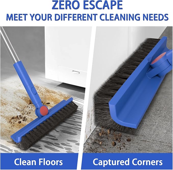 COBETE Floor Scrubber Grout Brush with 16.92IN Large Floor Rubber Squeegee, V-Shaped Scrub Brush and Foam Squeegee Collaborate Cleaning For Tiles, Marble, Glass in Bathrooms, Kitchen,Garages, Pet Hair