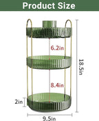 Asayuee 360 Rotating Makeup Organizer,3 Tier Large Capacity Make Up Organizers and Storage,Skincare Perfume Vanity Organizers,Bathroom Cosmetics Storage Organizer Countertop (Green)