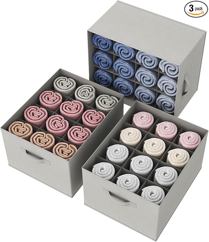 Lifewit Jeans Organizer for Closet, Large Size Pants Storage Bins 12 Cell, Foldable Clothes Drawer Organizer for Sweater, Towel, T-shirts, Dress, Stackable Wardrobe Shelf Dividers Box, 3 Packs