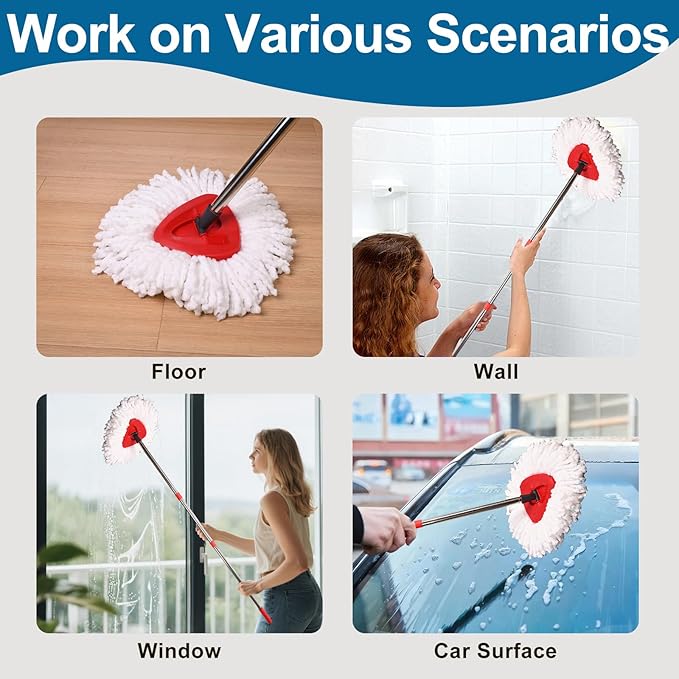 6 Pack Mop Heads Replacements, Compatible with O Cedar Easywring 1-Tank System Easy Wrin Spin Mops, Triangle Swivel Microfiber Mops, Washable & Easy to Replace