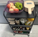 Stable 4 Tier Rolling Metal Storage Organizer, Heavy Duty Kitchen Rolling Cart, Metal Top Vegetable Storage Cart with Wheels for Kitchen Pantry Utility Use (Black)