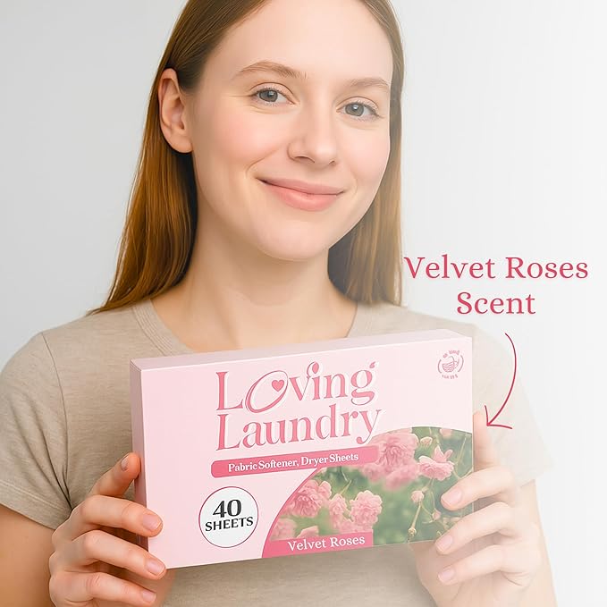 Non-Toxic Dryer Sheets Eco Friendly, Paraben Free, Plant Based | Softens & Removes Static, Healthy dryer sheets - 40 Sheets (VELVET ROSES)