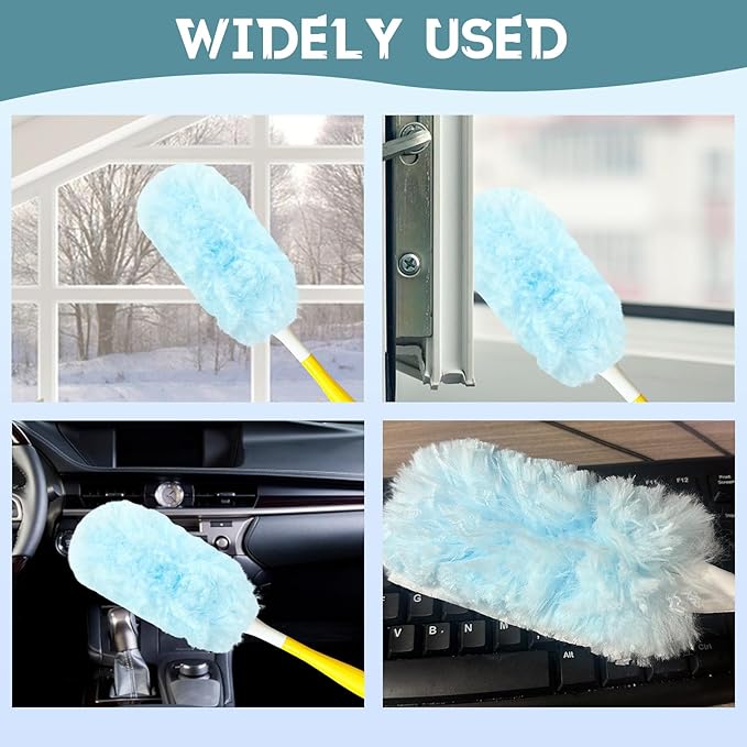 50pcs 360° Dusters Refills for Swiffer Dusters with 4X Microfibers,Blue Heavy Duty Efficient Duster Kit Disposable Dusters Refills with 1 Handle for Cleaning Furniture, Blinds, Ceiling Fans, Pet Hair