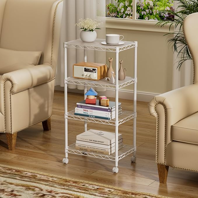 SINGAYE 4 Small Wire Shelves Kitchen Pantry Close Home Organizers and Storage Bathroom Shelf Laundry Room Organization Adjustable Book Metal Garage Shelving Unit