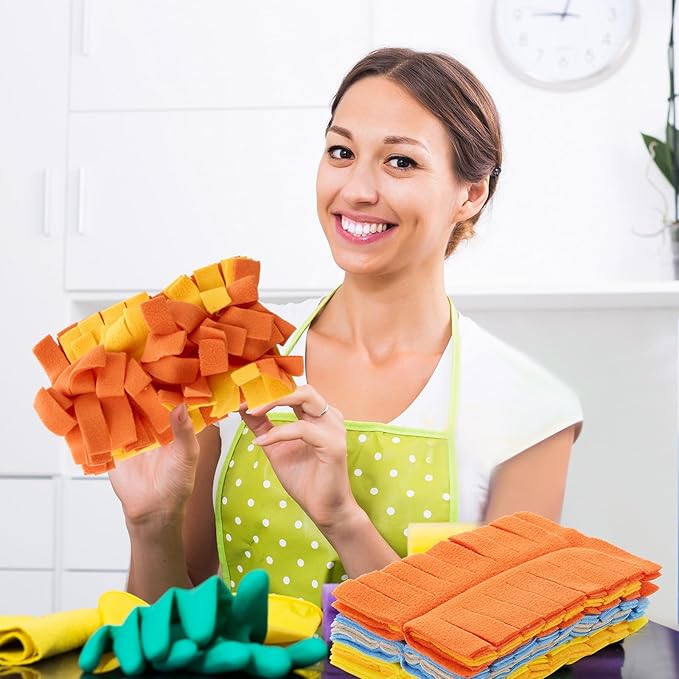 Zubebe 6 Pcs Duster Refill Reusable Fleece Duster Refills Feather Flat Dusters Multi Surface Washable Cleaning Pads Tools for Home, Blinds, Car, Pet, Furniture, Fans (Stylish Color)