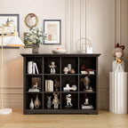 Cube Storage Bookcase with Base - Wooden 3 Tiers Floor Standing Open Shelf Cabinet for Home and Office, 12-Cube Lattice Bookshelf, Black