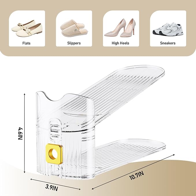 FENRUNXU Shoe Slots Organizer for Closet, Shoe Stacker Organizer Double Layer Stack Shoe Rack, Shoe Display Shelf 50% Space Saver Storage Holder for Closet, 30 Pack