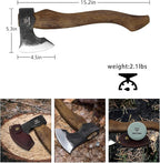 Camping Hatchet - 15.2 inches Chopping Axe for Wood Splitting and Kindling, 1065 High Manganese Steel and Beech Wooden Handle, with Leather Sheath