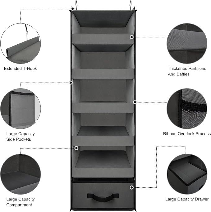 VICTORICH All-IN-ONE Over the Door Organizer, Super Behind the Door Storage Organizer with Door Rack and Large Clear Windows, Wall File Organizer, Hanging Organizer (Big Mesh Grey)
