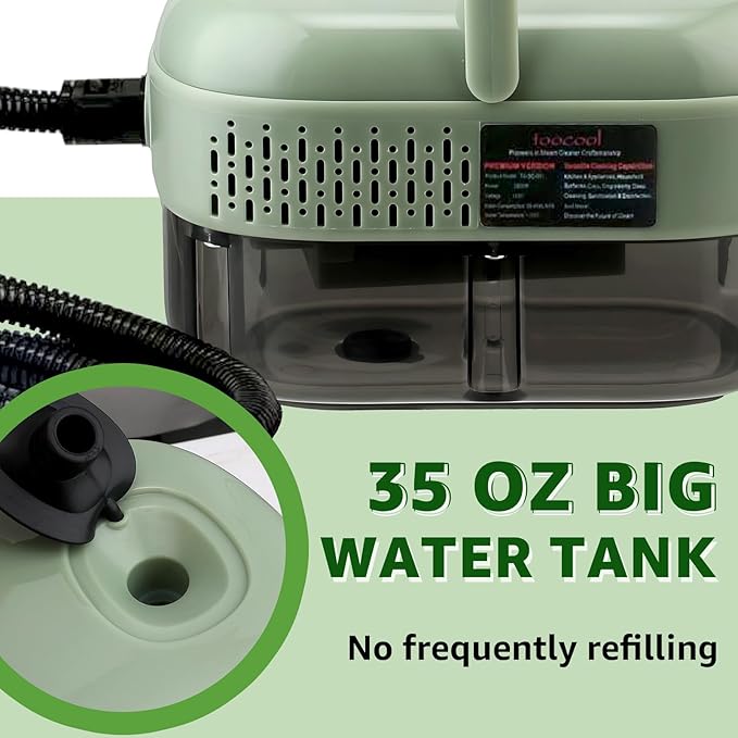 2500W Handheld Steam Cleaner, Pressurized Portable Steamer for Car Detailing, Home Cleaning, Upholstery, Kitchen, Bathroom, 35oz Tank, 6-Level Adjustable Steam Control (Green 2)