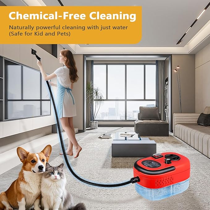 Handheld Steam Cleaner with 1200ml Large Water Tank & High Pressure - for Floors, Upholstery, Grout, Cars, Tiles, Windows, Kitchen