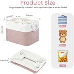 Large Storage Baskets- 16x12x12 inch Storage Bins for Shelves and Closet Organizing, Foldable Fabric Bin for Home Organization Clothes and Laundry (1-Pack, White&Pink)