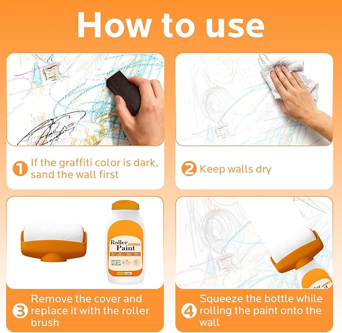 Wall Paint Repair Kit: All-in-One Patch Kit Remove Stains, Scratches - White Touch Up Paint for Flat, Ceiling Wall with Roller, Gloves & sandpaper