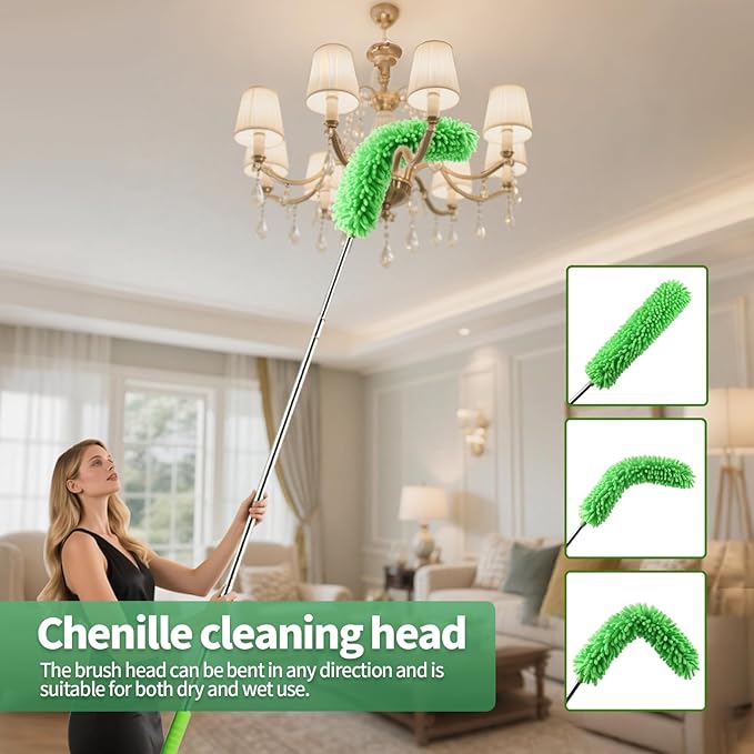 dusters for Cleaning extendable Long Handle，Webster Cobweb Duster with Extension Pole，Spider Web Remover Brush with Pole，Outdoor Web Cleaner Outside for use on Ceilings, cabinets, Walls, Light