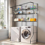 VEVOR Over Washer and Dryer Storage Shelves, 6 Tiers Laundry Room Drying Rack with Hanger Rod and Hooks, Two Rows Adjustable Washer Shelves Space Saver, for Laundry Room Storage & Organization, Black