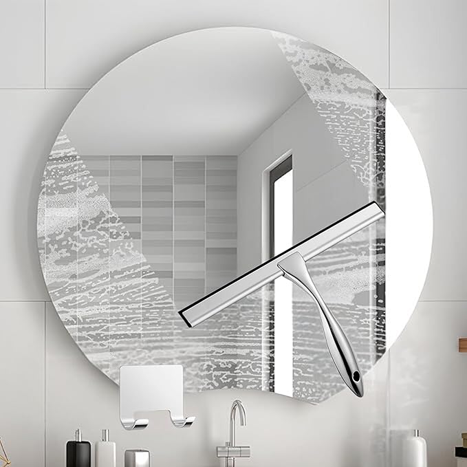 12'' Light Weight Stainless Steel Shower Squeegee for Glass Doors with 4 Pieces Set (1 Window Squeegee, 1 Door Hook and 2 Adhesive Hooks) Perfect Cleaning Tool for Car, Window, Bathroom Mirror