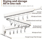 Wall Mounted Clothes Hanger,Clothes Drying Rack,Laundry Rack Wall Mount,Drying Rack Clothing,Clothes Rack Retractable,Collapsible(Tri-Fold), with Windproof Holes & Clips,White Color