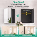 TokeShimi 14 x 18 Black Medicine Cabinet with Mirror, Aluminum Mirror Medicine Cabinet Wall Mounted or Recessed with Stepless Adjustable Amply Storage Metal for Modern Farmhouse