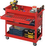 3 Tier Rolling Tool Cart with Drawer, 450 LBS Heavy Duty Utility Cart on Wheels, Service Cart for Garage, Workshop and Warehouse (Red)