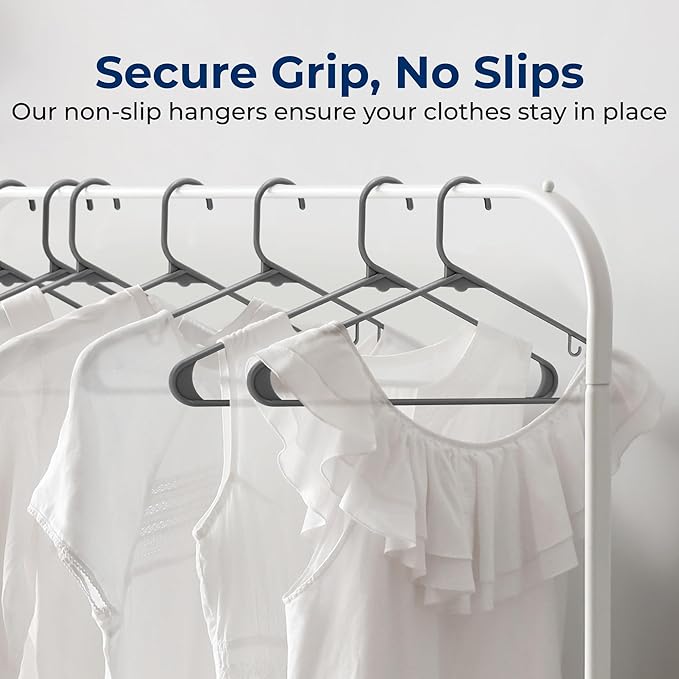 SereneLife 150 Pcs Plastic Hangers Gray – Ultra Lightweight Heavy Duty Non Slip Clothes Hanger Set for Coat Shirt Pants Closet Storage Organization Space Saving Durable Clothing Organizer – 11.88 lbs