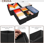 Criusia 6 Pack Clothes Drawer Organizer Dividers, Fabric Foldable Closet Dresser Drawer Organizer for Clothing, Bra Sock Underwear Drawer Organizer for Nursery Bedroom Organization (6 Bins, Black)