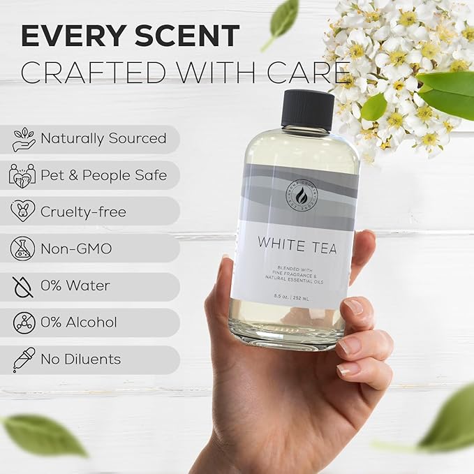 Aroma Country White Tea Diffuser Oil - Luxury Essential Oils for Diffuser Refill & Air Freshener Room Spray, Long-Lasting, Natural Home Fragrance and Hotel Scent for Diffusers & Machines (4 Fl. oz)
