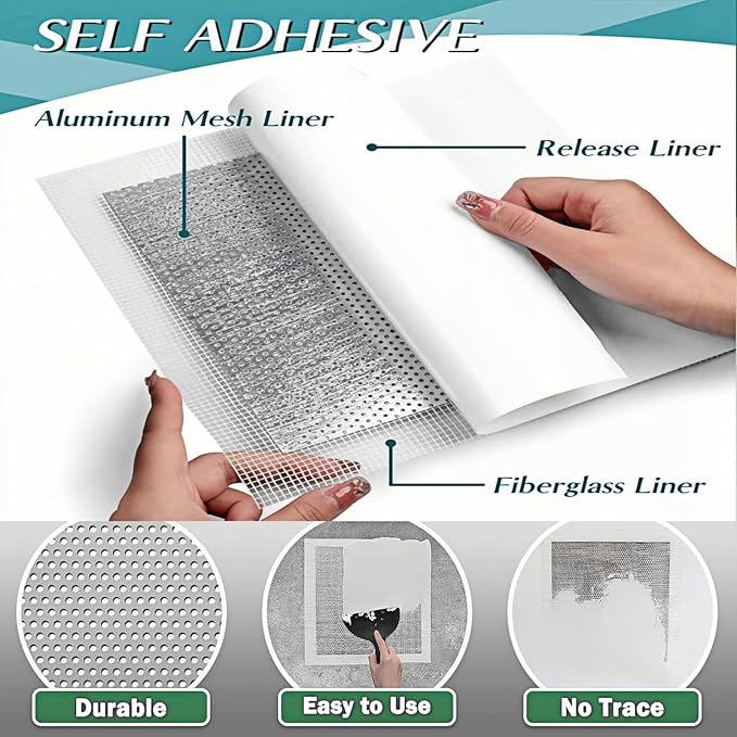 Professional Drywall Repair Kit 12x12 Inch - Self-Adhesive Mesh Patch for Large Holes in Walls & Ceilings, Quick & Easy Wall Hole Repair Kit(Heavy Duty)