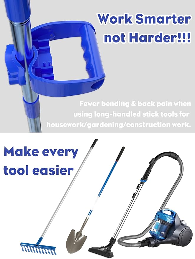 Garden Shovel Handle Attachment, Labor Saving Tool Grip for Back Saver, Work with Garden Shovels, Snow Shovels, Rakes, D Grip Ergonomic Handle Replacement, Blue