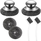 Steel Wool Scrubber, Stainless Steel Scrubber and Crevice Brushes Cleaning Set for Dishes, Iron, Pots, Stoves, Barbecue Grills, Sink