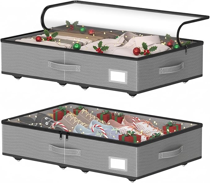 Under Bed Storage with Wheels, No Assemble Required 5.5 inches height grey under bed storage bins,Low Profile Rolling Underbed Shoe Storage containers，dorm underbed storage drawers