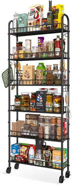 6 Tier Slim Storage Cart with Wheels, Metal Mobile Shelving Unit Organizer Utility Cart for Office Bathroom Kitchen Laundry Room Narrow Places (6inches)