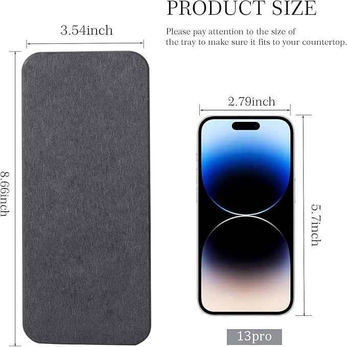 Water Absorbing Stone Tray for Sink, Diatomite Bathroom Tray Quick Dry Dish Soap Holder Kitchen Sink Organizer for Modern Home Decor - Dark Grey