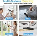 Cordless Window Vacuum Squeegee with Detachable Water Tank, 2000Pa Strong Suction, Rechargeable Glass Cleaner for Windows, Shower, Mirror & Tiles, Lightweight 2-in-1 Wiper with Microfiber Pad