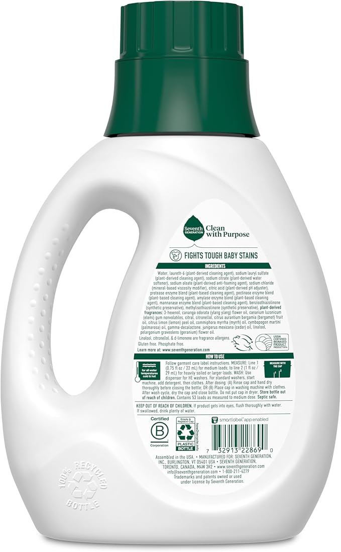 Seventh Generation Concentrated Baby Laundry Detergent, Fresh Scent, 40 Fl Oz, Pack of 2
