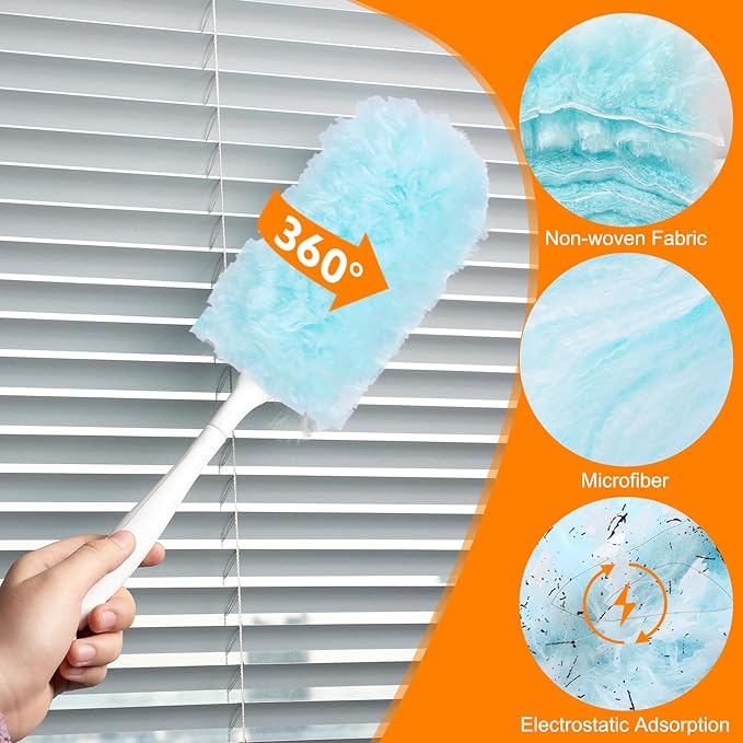 50 PCS Disposable Dusters Refills Compatible with Swiffer, Blue Bulk Heavy Duty Duster,Multisurface 360 Degree Replacement Head for Dusting with 1 Handle