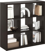 Furinno Cubicle Open Back Decorative Cube Storage Organizer, 9-Cube, Black Dark Oak
