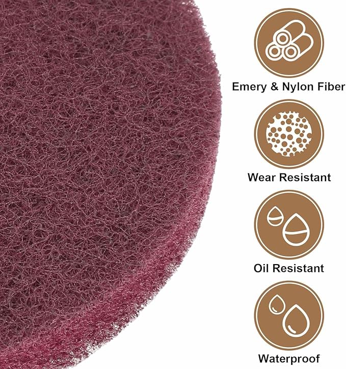 HARFINGTON 6pcs Scrubber Scouring Pads 500 Grits 2 Inch Drill Power Brush Hoop and Loop Surface Conditioning Disc Drill Scuffing Disc Scrub Pads for Home Kitchen Cleaning, Red