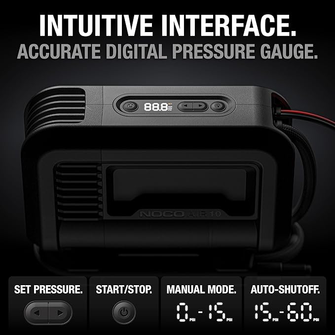 NOCO AIR10: UltraFast 10A Tire Inflator - 12V Portable Air Compressor Pump – 36 SLPM Airflow Inflates 0–40 PSI in 3.8 Minutes – Digital Gauge + Auto-Shutoff
