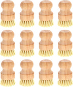 12 Packs Bamboo Dish Scrub Brushes Wooden Scrubbers Set Kitchen Dishwashing Scrubber with Natural Sisal Bristles for Iron Pot Pan Sink