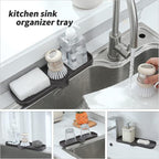 Silicone Bathroom Soap Dishes with Drain Spout-Bathroom and Kitchen Sink Organizer,Sponge Holder,Dish Soap Tray,Perfect for Dispenser,Scrubber,Bottle,Cup on Sink or Counter-Coffee 12"×4"