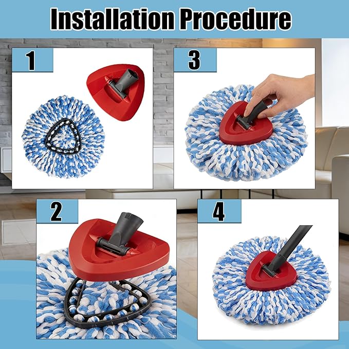 10PCS Spin Mop Replacement Heads,with Only Fit for RinseClean 2-Tank System,Machine Washable & Easy to Replace.Including 8 Spin mop Replacement Heads, 1 Brush Head and 1 Base