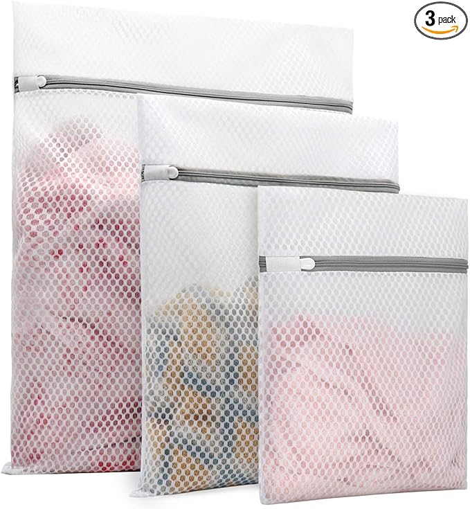 Muchfun 3Pcs Durable Honeycomb Mesh Laundry Bags for Delicates 1 Large 16 x 20 Inches, 1 Medium 12 x 16 Inches, 1 Small 9 x 12 Inches (Honeycomb Mesh)