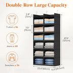 Lifewit Dual-Row Shelf Hanging Closet Organizer and Storage, Clothes Shelves with 3 Sturdy Hooks for Clothing Organization, Foldable Container Hold Up to 36 Sweaters, 6 Tier 12 Sections, Black
