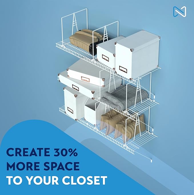 Tall Wire Shelf Dividers for Closet Organization – 4 Pack for 16 Inch Wire Shelves Only - Measure Before You Buy - Sturdy and Easy Set-Up with Bonus Rose Gold Hanger